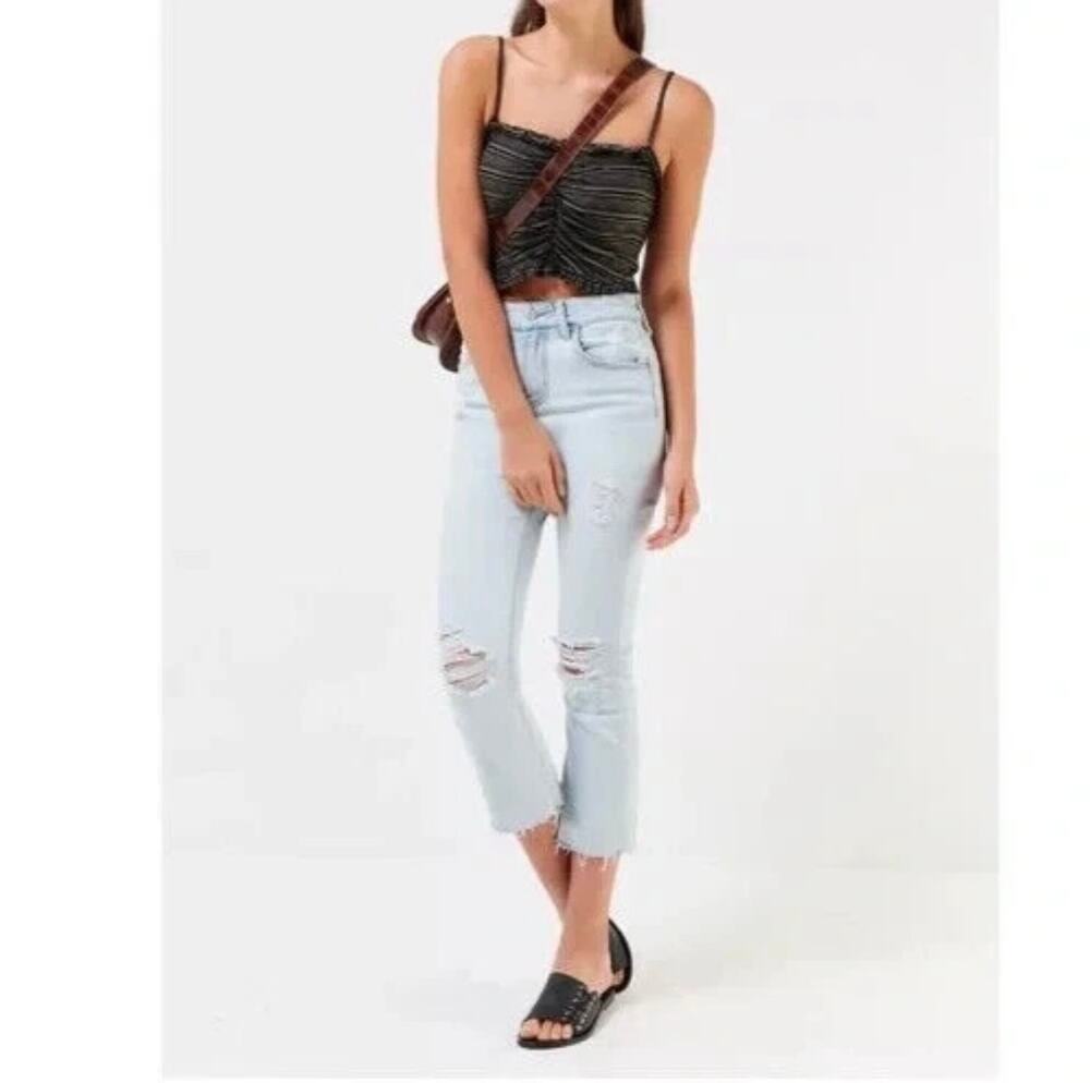 BDG High Rise Kick Flare Cropped Jeans | Light Wash Distressed | Size 28
